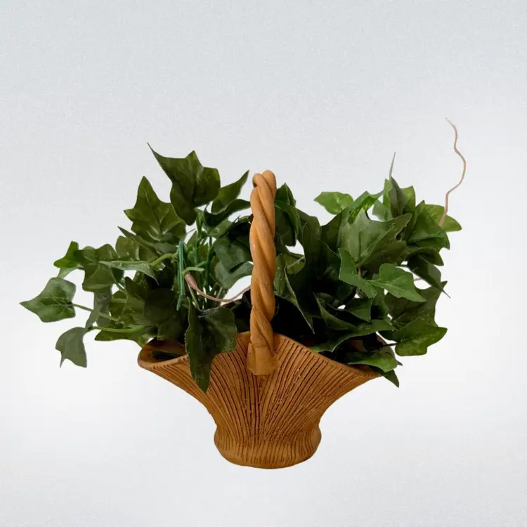 Vintage Textured Clay Pottery Basket with Twisted Rope Handle Italy
6.25” T x 4” W