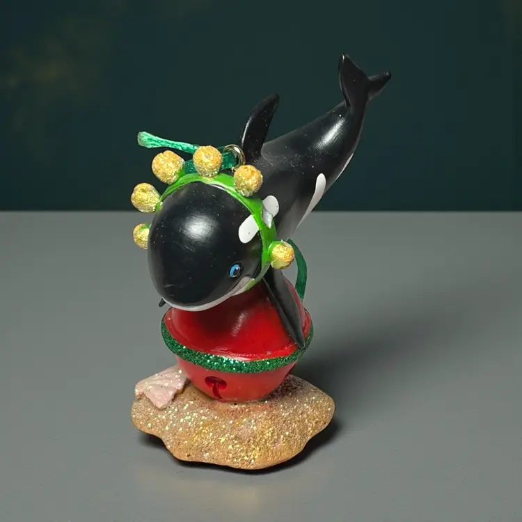 Danbury Mint The Baby Animal Ornaments Orca Christmas Ornament Holiday AS IS One of the "bells" on the orca's collar has broken off.