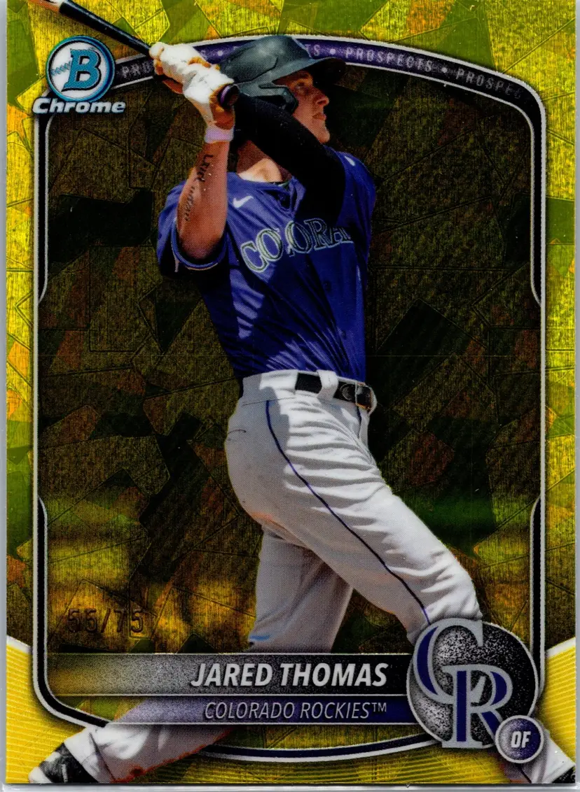 2025 Bowman Draft Jared Thomas #BDC-147 Chrome Yellow Cracked Ice Refractor /75