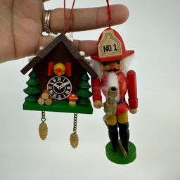 German Holzkunst Christian Ulbricht Wood Cuckoo Clock Chalet & Nutcracker Ornaments