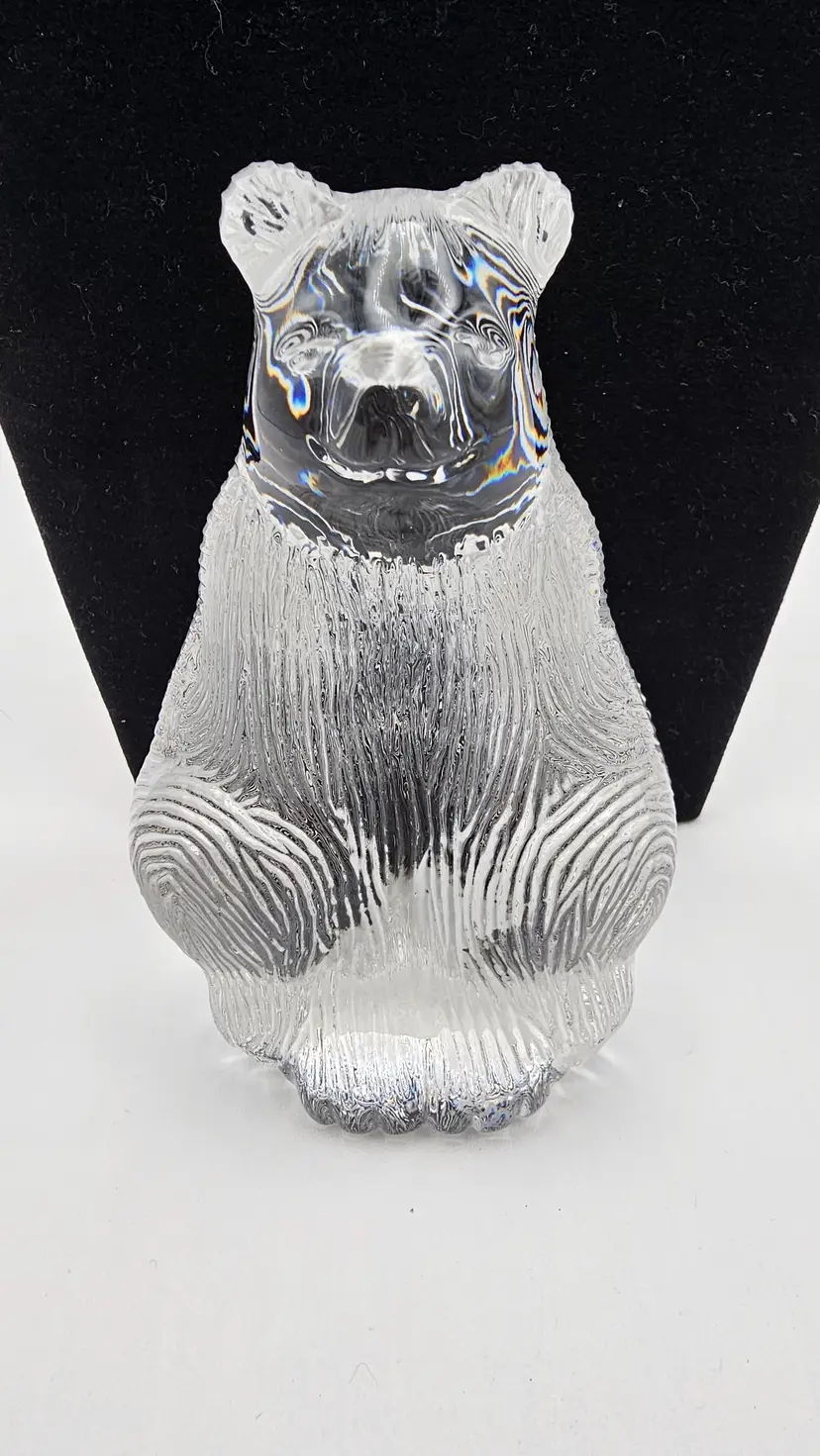 25. Signed Waterford Crystal Grizzly Bear Figurine Paperweight / Bookend