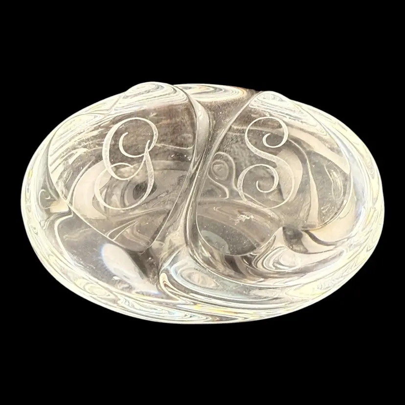 Steuben Signed “GS” Etched Crystal Glass Paperweight 2.25”