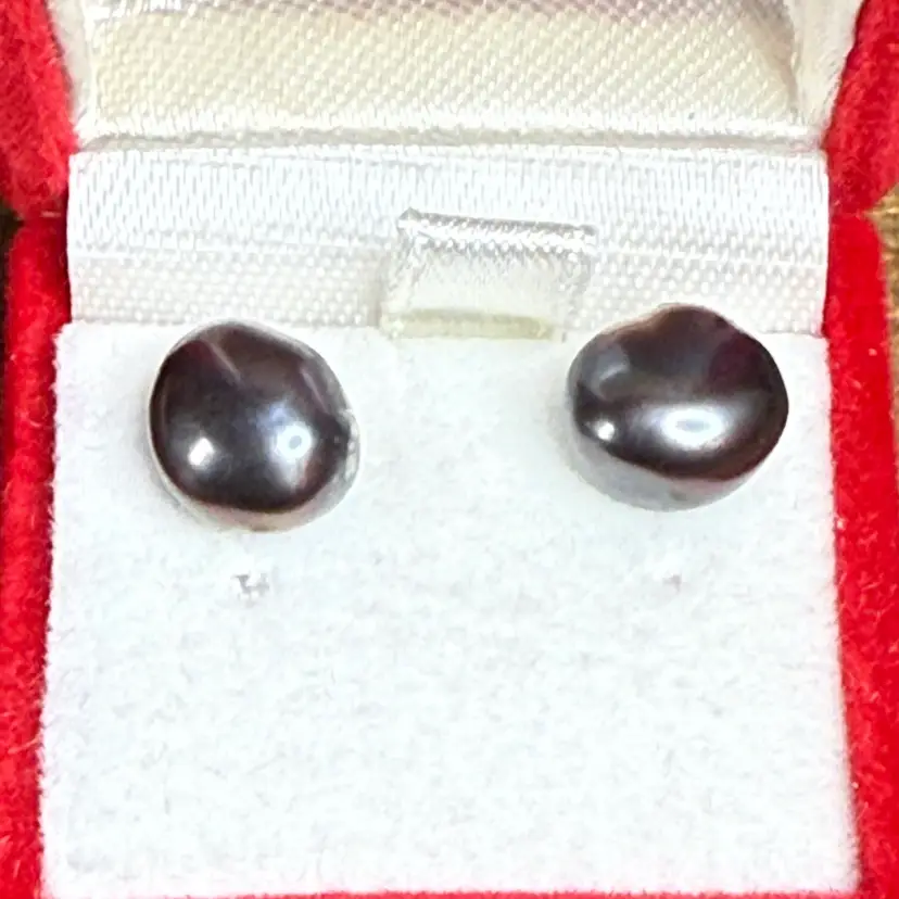 Dark Grey Tahitian Pearl Earrings 925 Sterling Silver Posts