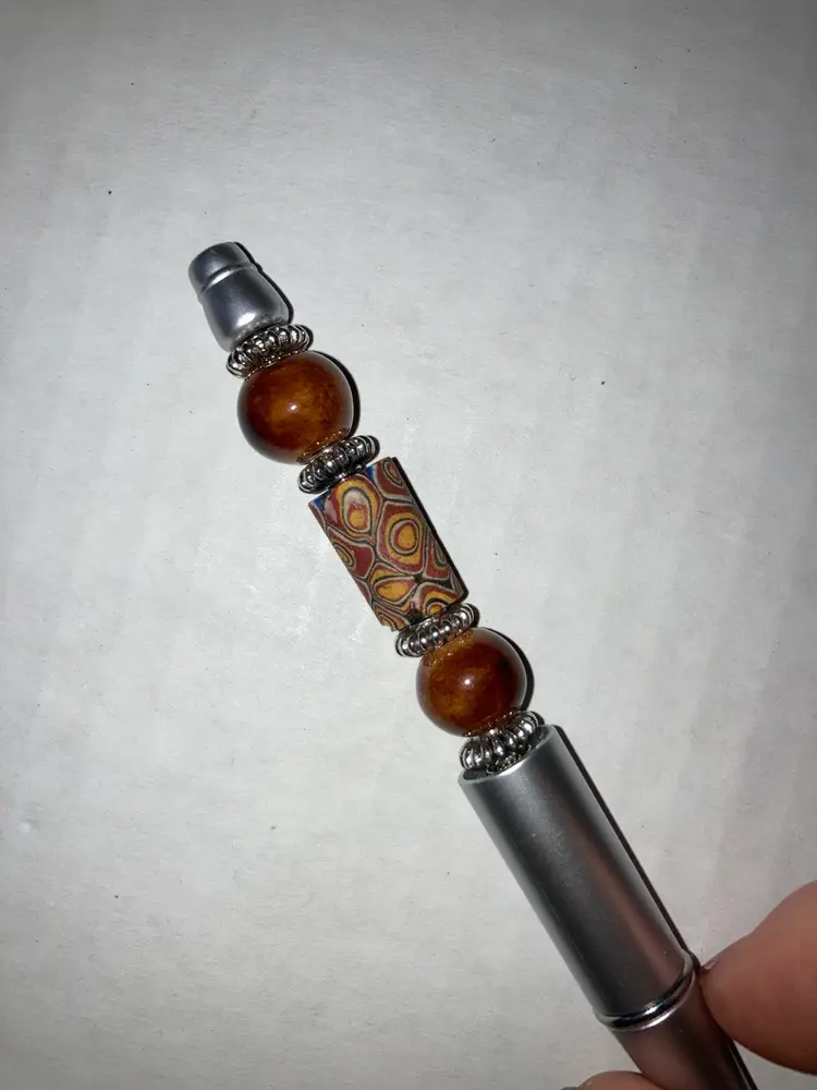 Fidget Pen Handmade By Me! Black Ink! 5 1/2” Made With Trade Beads!