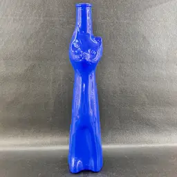 German Happy Cat Moselland Rheinhessen Riesling Wine Bottle Cobalt Blue EMPTY