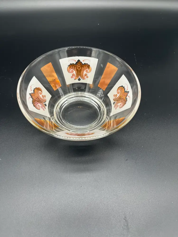 Vintage MCM 5" Glass Dish with Gold Ornate Design - Mid Century Accent Bowl