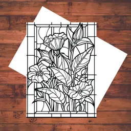 Stained Glass Flowers Coloring Cards: DIY 5 x 7 Handmade Stationery Set with Envelopes