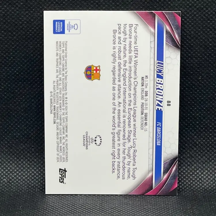 Lucy Bronze 2023/24 Topps Chrome UEFA Women Team Color /99 Barcelona Soccer Card