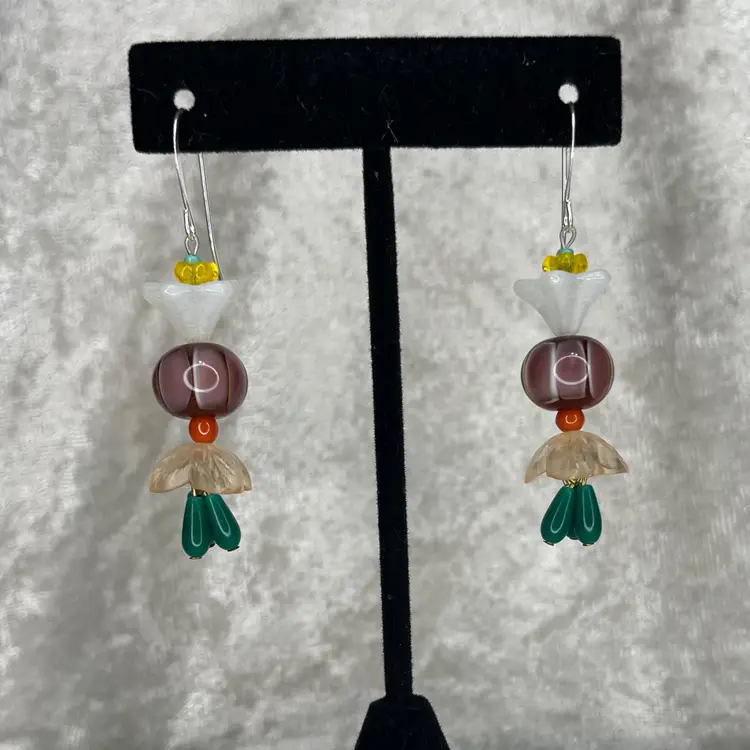 #25 "Secret Garden" Series - Handmade by Me -- Lampwork Glass Earrings