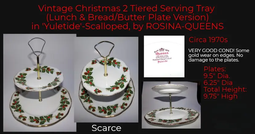 Vintage 2 Tier Handled 'YULETIDE' Christmas Serving/TidBit Tray, By Rosina-Queens