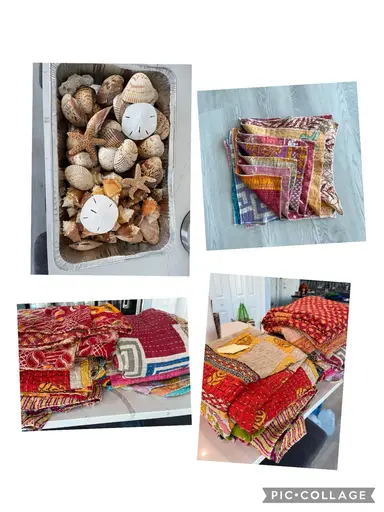 🎉Blankets, Towels & Rings From India-Blingy Brooches-Seashells-$1-$5 Table With Attic On The Beach
