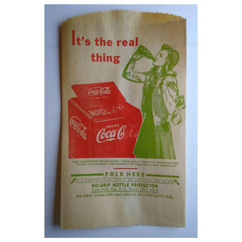 Coca-Cola Soda Bottle Dry Server Bag Lady Cooler Roller Skate Vintage NOS 1932