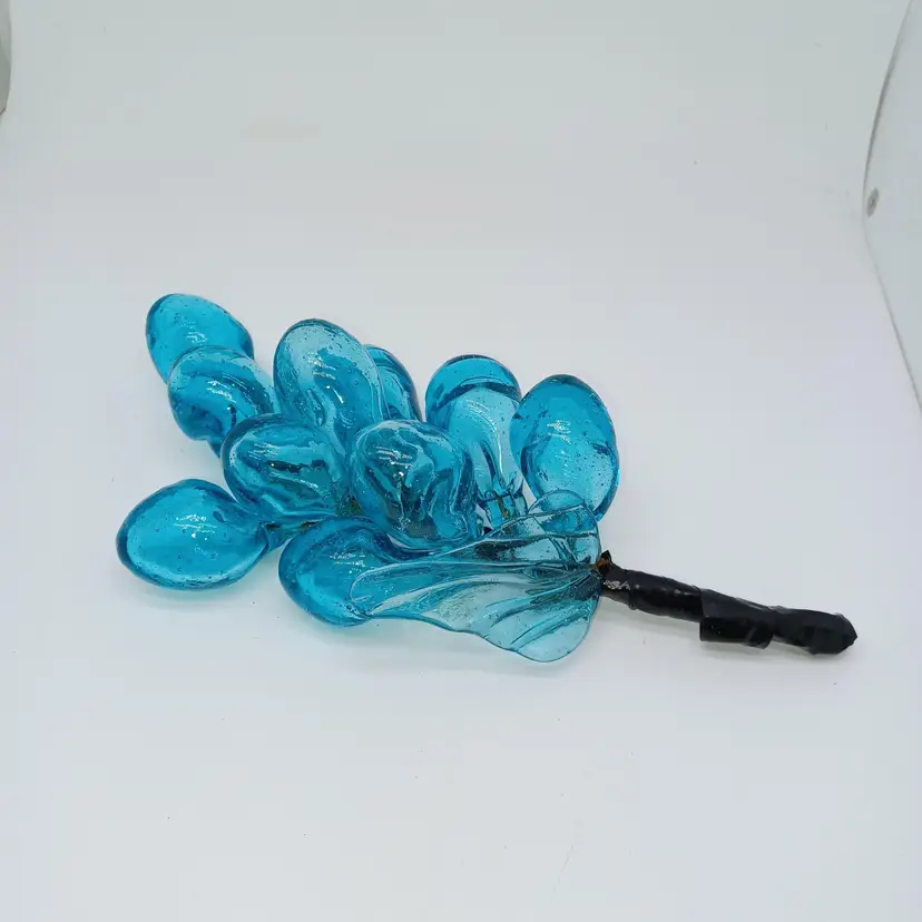 MCM Blown Glass Grape Cluster Artisan Aqua Blue Teal Table Fruit Vintage Decor