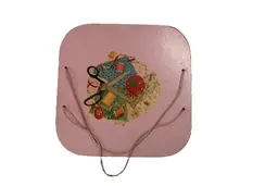 Vintage PRINCESS sewing basket square Pink wicker craft notion box