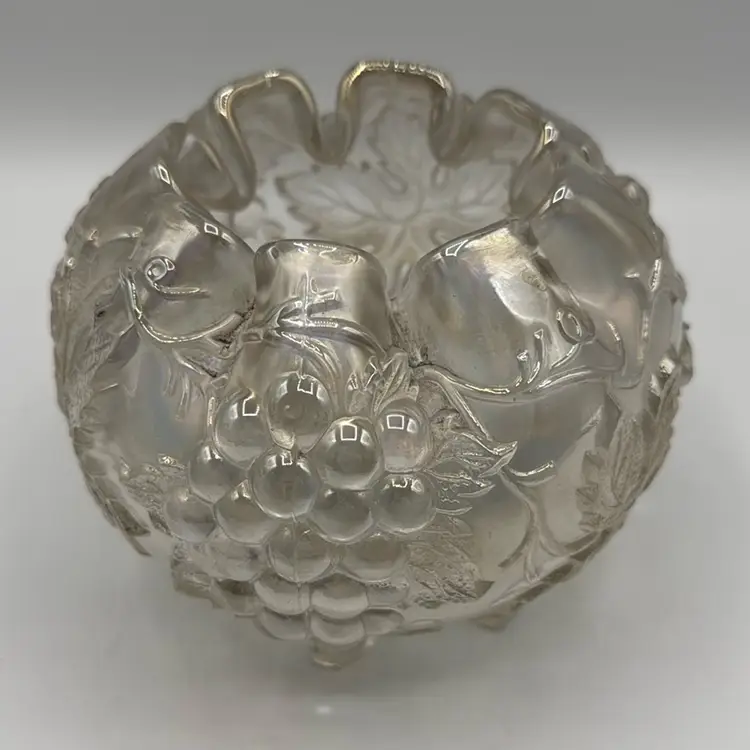 Dugan Glass Grape Delight Clear Iridescent Footed Rose Bowl AS IS