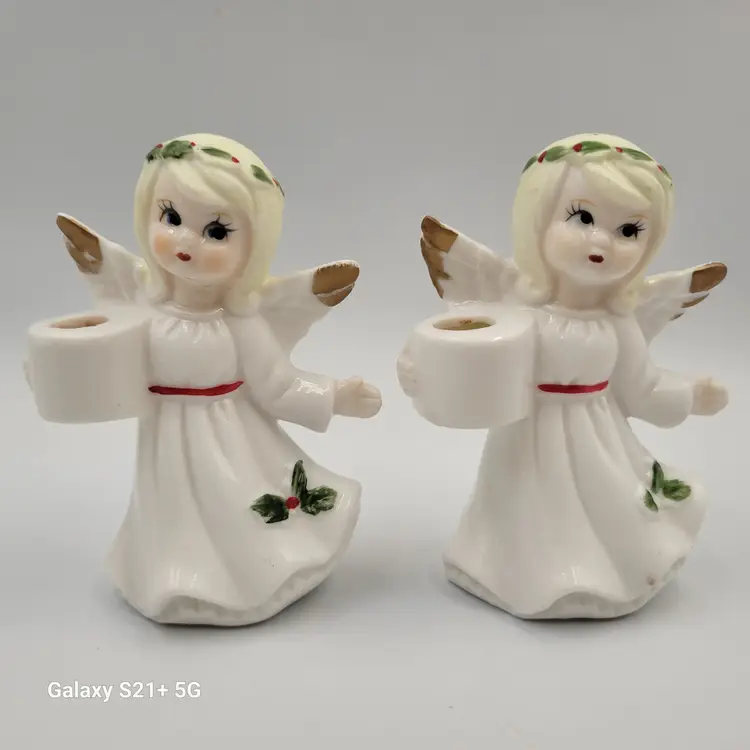 Vintage Bone China Angel Candle Holder Set Of 2 in Original Box  Made in Taiwan