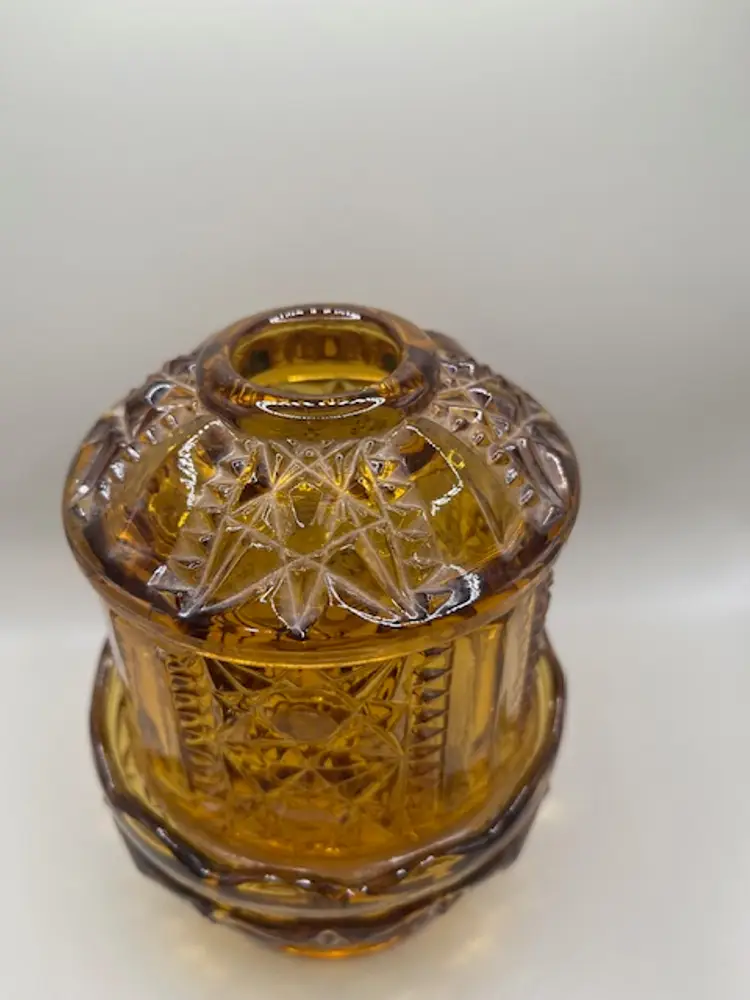 Vintage Indiana Glass Amber Stars and Bars Fairy Lamp