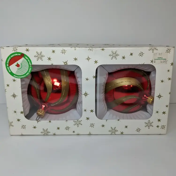 Kurt Adler 4" Glass Ornament (Set of 2) Czech Republic Red Gold GT82 Vintage