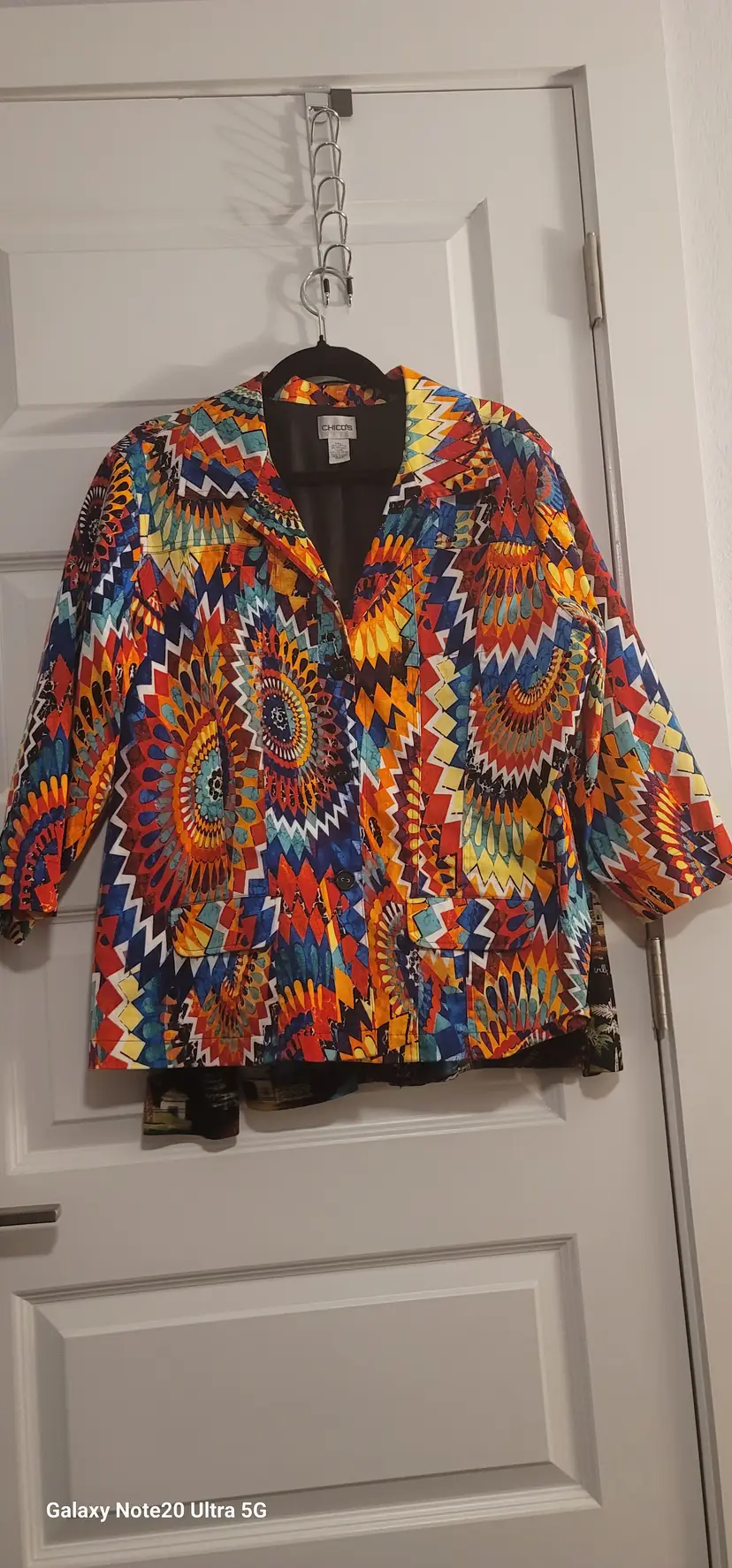 CHICO'S JACKET LINED COLORFUL UPPER & LOWER POCKETS PRINCESS SEAMS HIP MOD FUN sz 2