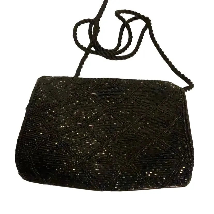 23. Beautiful 7” By 6” By 2.5” Beaded Purse Crossbody Shoulder Bag Evening Bag With 45” Braided Strap With Satin. Lining