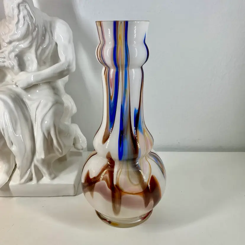 CZECH Spiral Wave Pattern VASE KRALIK Cased Glass BOHEMIA 1920-30s Art Deco LRG
