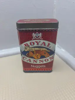Vintage Royal Cannon Golden Nuggets Tobacco Tin England 3 .5" X 1" X 2.25"