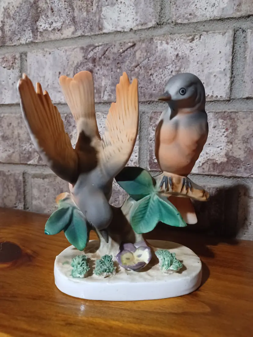 Vintage Tilso Japan Bird Figurine Porcelain Two Birds on Branch Hand Painted