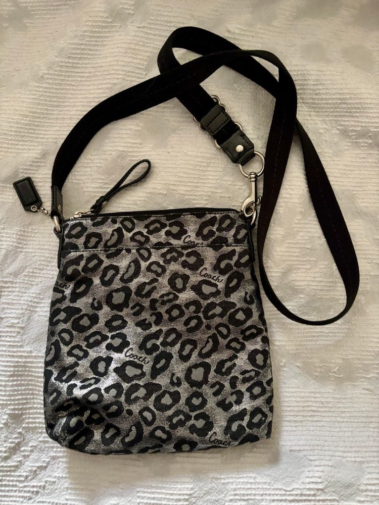 COACH Leopard Ocelot Black/Silver CROSSBODY Purse
