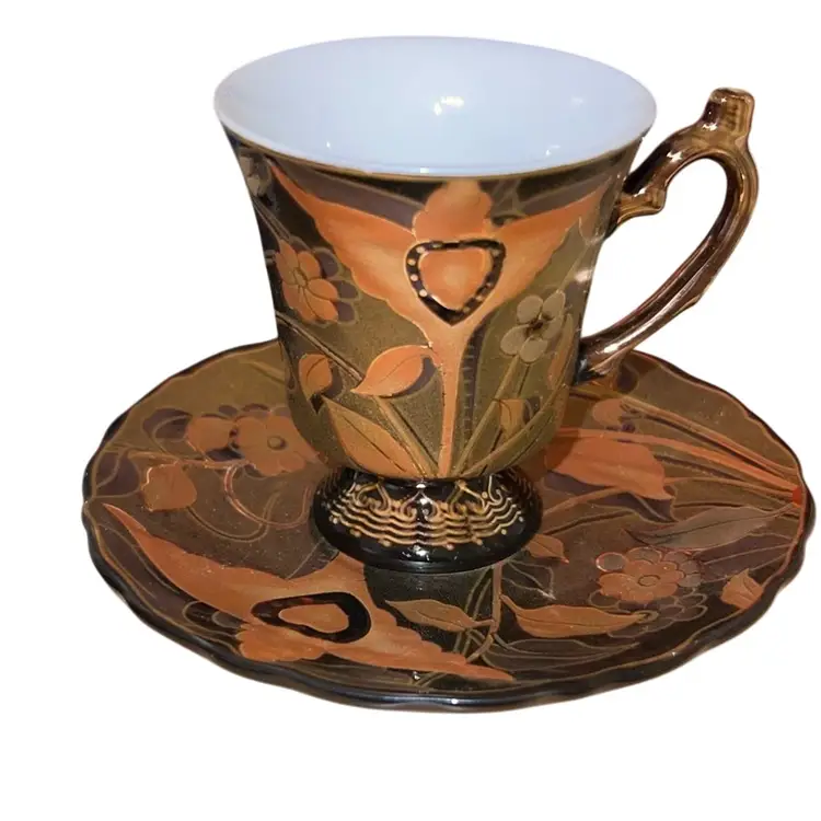 Set Of 4 Demitasse China Cups Queen Fine China Art Nouveau Style