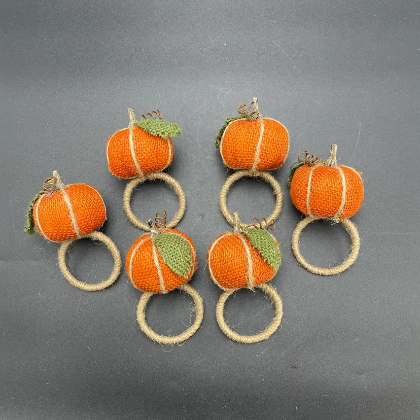 Woven Pumpkin Napkin Rings Set of 6 Thanksgiving Halloween Fall Table Decor