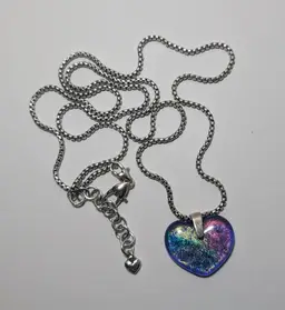 Dichroic Fused Glass Heart Pendant and Brighton Silver Plated Necklace