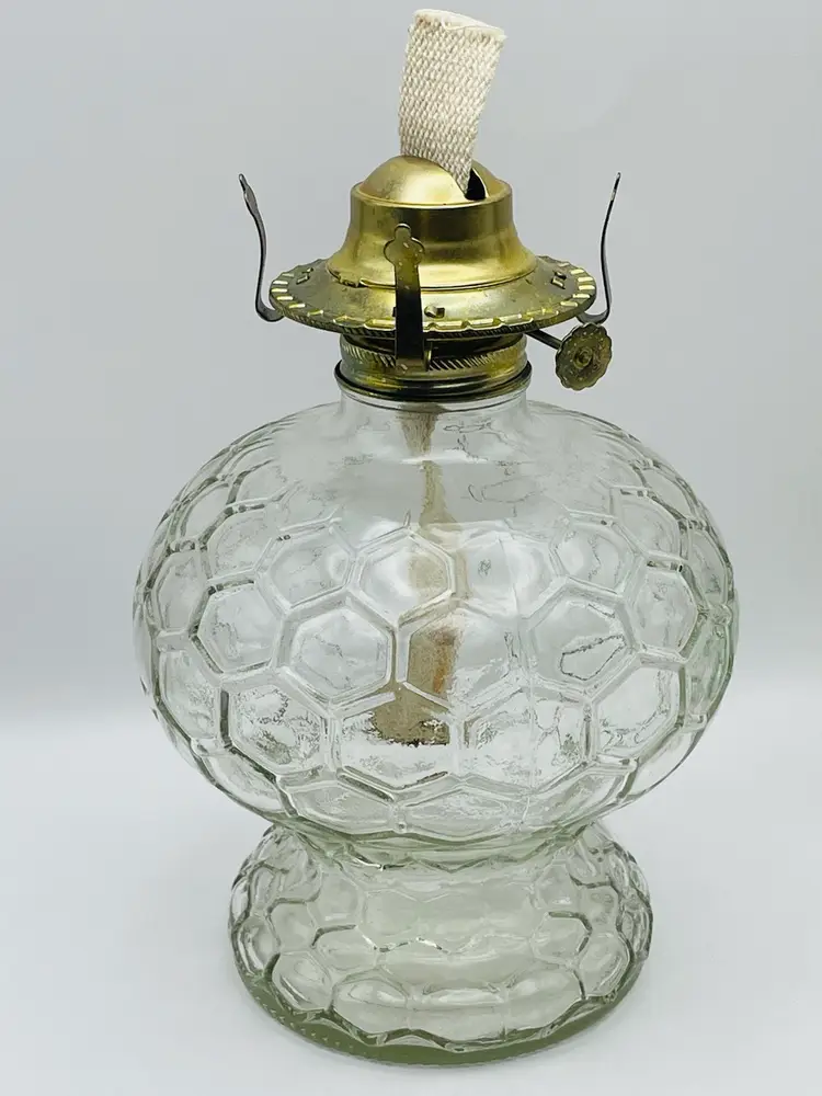 Vintage, LAMPLIGHT FARMS, Clear Glass, Beehive Honeycomb Pattern, Oil Lamp Base
