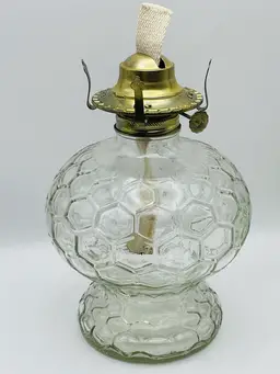 Vintage, LAMPLIGHT FARMS, Clear Glass, Beehive Honeycomb Pattern, Oil Lamp Base