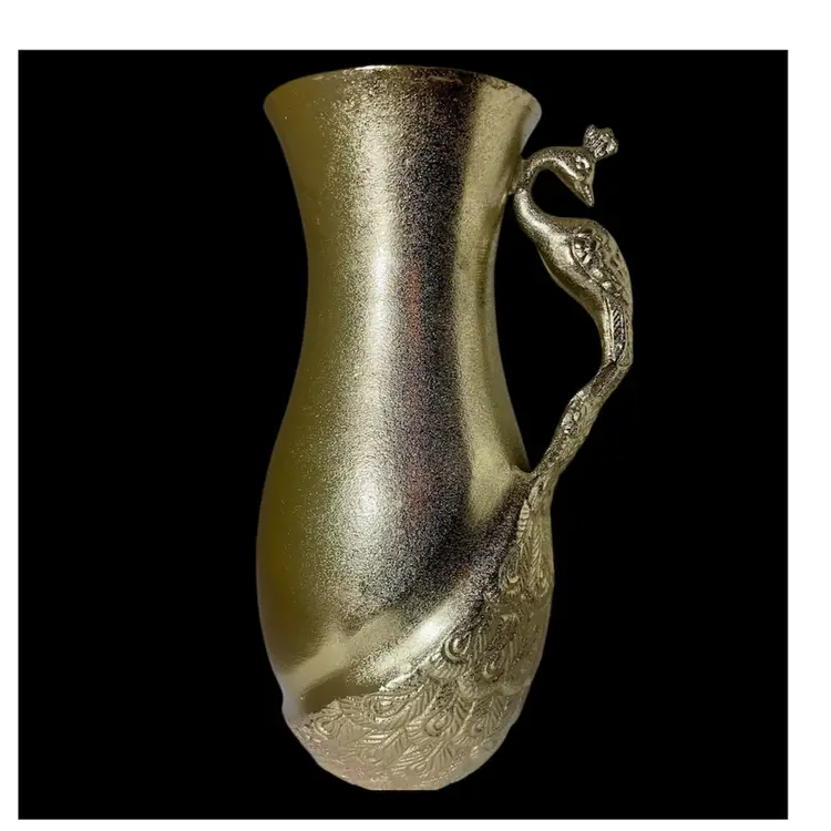 Golden Finish Peacock Motif Pitcher With Handle