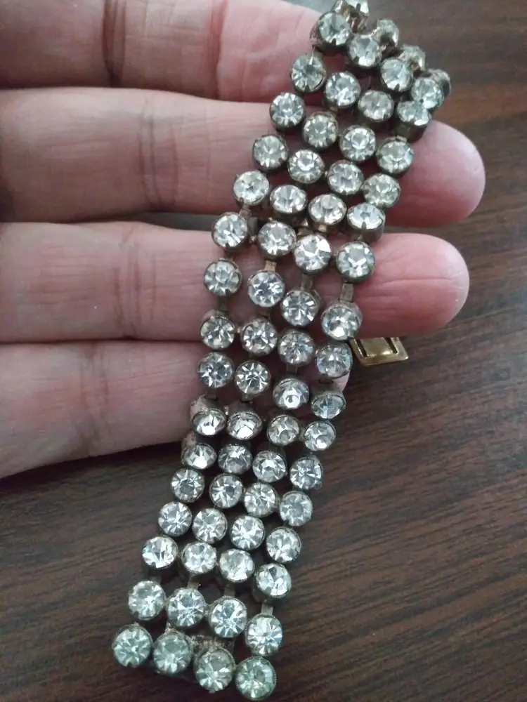 Vintage 1940s Czech Bracelet Clear Rhinestones Crystals all Pronged Signed