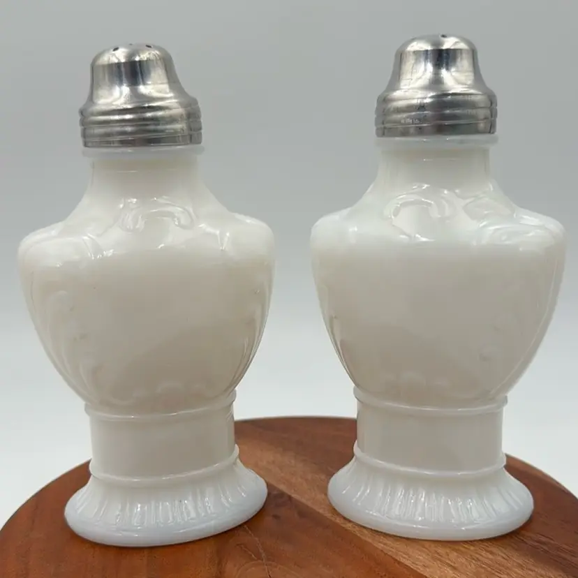 Vintage White Milk Glass Large Salt And Pepper