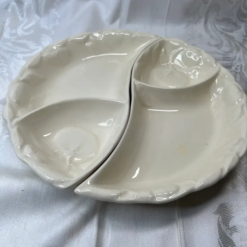 Vintage MCM Pair Of Pottery Ceramic Vintage Belmar California Pottery Ying Yang Fish Chip Dip Serving Dishes Each Measures 6" X 12" X 1.5"
