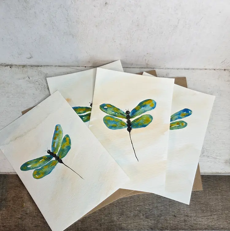 Handpainted Watercolor Dragonfly Card Set