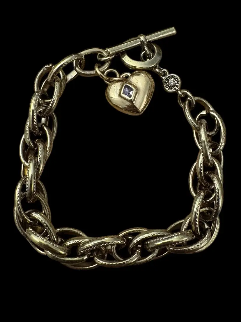 11. Monet Brass/Goldtone Toggle Bracelet With Heart Charm