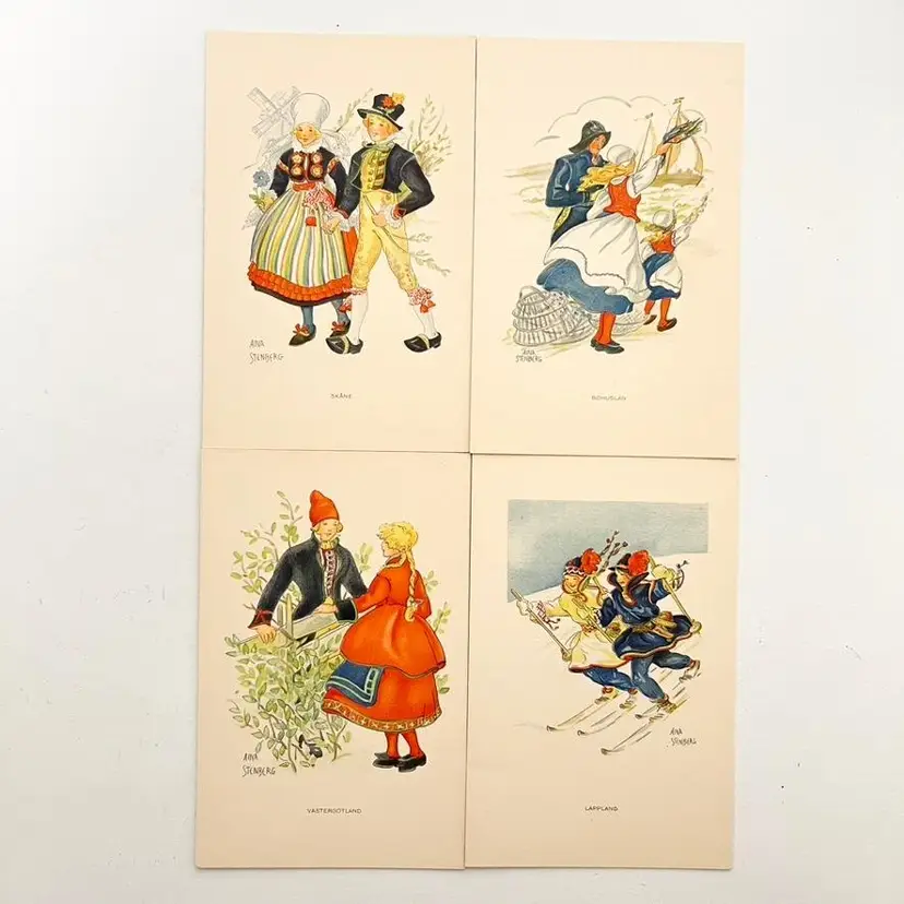 Aina Stenberg Postcards Sweden Provinces Lappland Vastergotland Bohuslan Signed