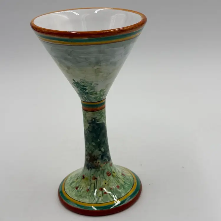 Grazia Deruta Zaroli Italian Ceramic Goblet Hand Painted Pottery Wine Goblet