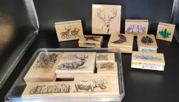 Lot of 14 - Wilderness Wildlife Yukon Deer Eagle wood mounted rubber stamps