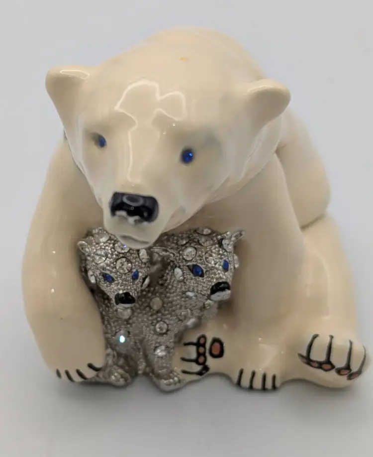 Perry Borelli Bejeweled Polar Bear with Cubs Trinket Box.