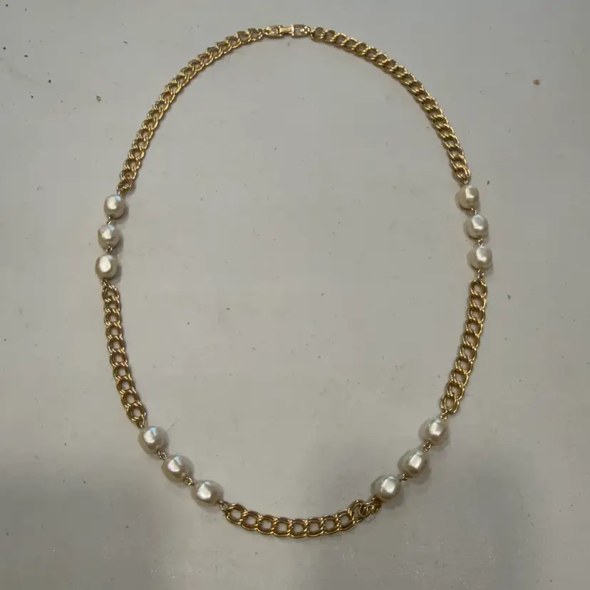Vintage 1980’s Napier Faux Pearl Chunky GoldTone Cable Chain, 24” Necklace