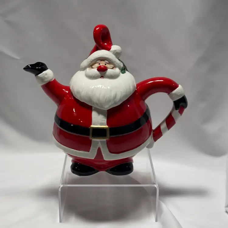 #124 OCI Omnibus, Christmas Santa Red And White Tea Pot 48oz 9”