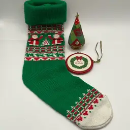 Vintage Xmas Ornaments And Stocking- Including 2007 Hallmark Patch Tree “we Are Family “