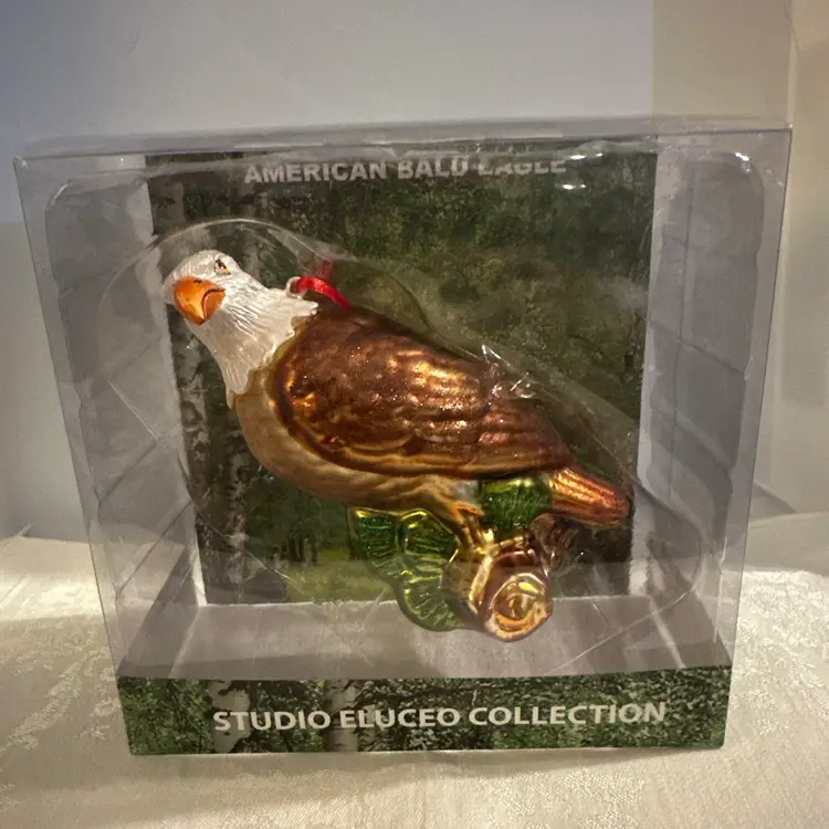 Vintage Glass Eagle Bird  Ornament Perched On A Branch 6.25" NIB Ex Condition