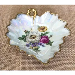 Vintage Lusterware Leaf Floral Candy Dish Limoges Elegant Victorian Romance