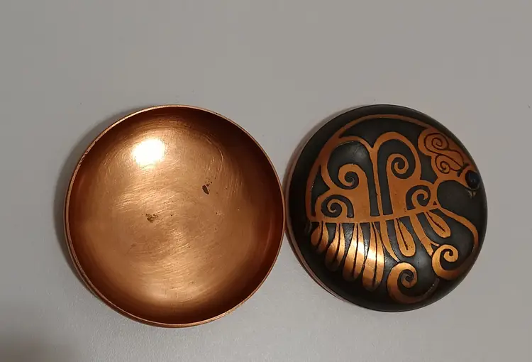 Artisan Copper Dish Bird With Inlaid Stone Lapis