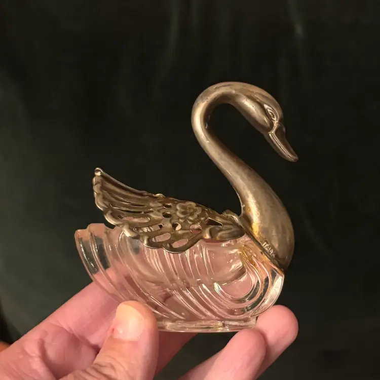 Vintage Italian Silver Plated Glass Swan Salt Cellar